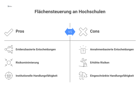 Gegenüberstellung der Vorteile von Flächensteuerung für Hochschulen: Sie ermöglicht schnelle, evidenzbasierte Entscheidungen anstatt riskanter Annahmen unter Druck.
